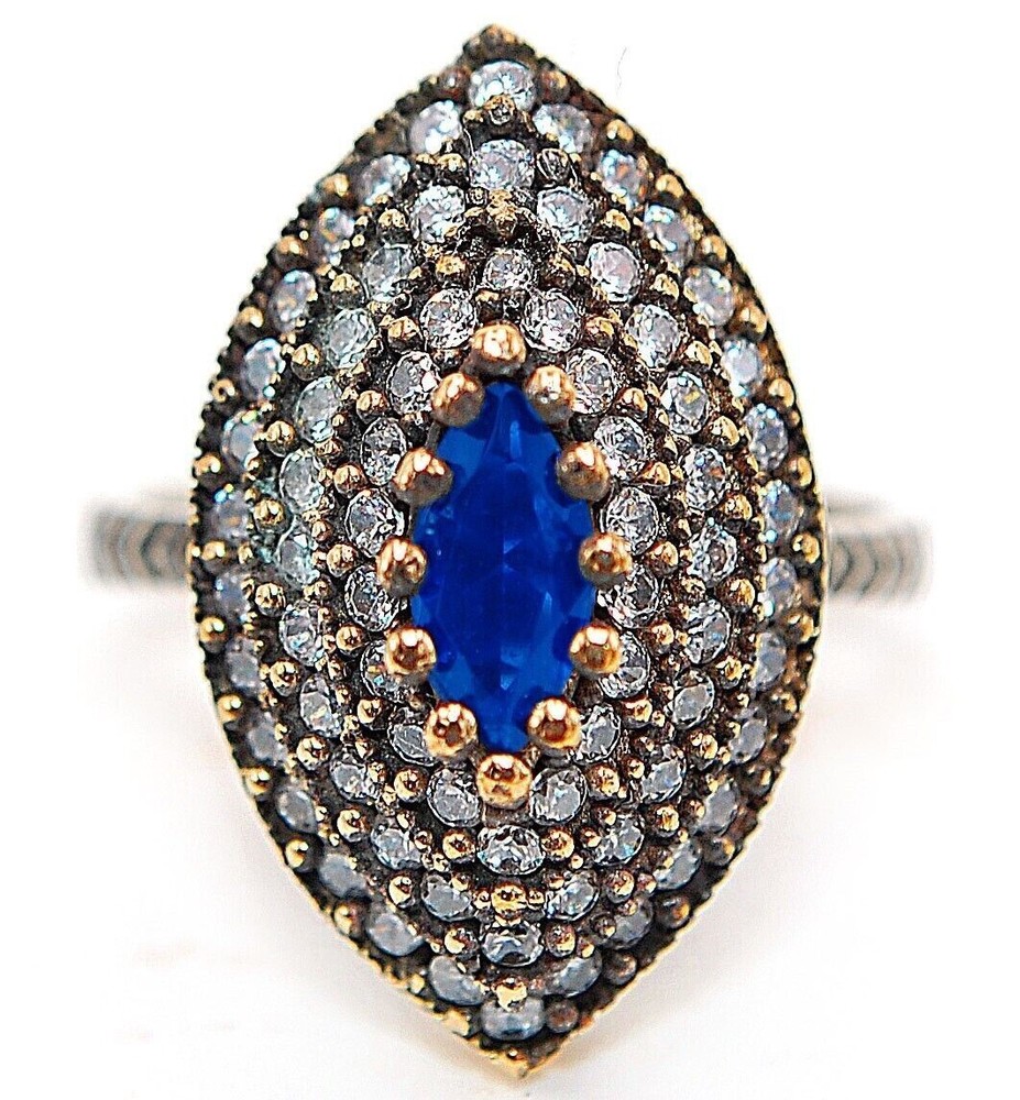 3CT Treated Sapphire Ottoman Empire Style 925 Sterling Silver Ring Size 7 HB1-3