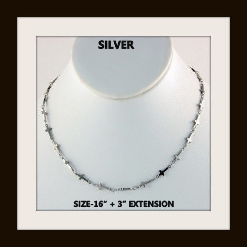 Christian Cross Necklace in Silver with 16 Inch Chain and 3 Inch Extension