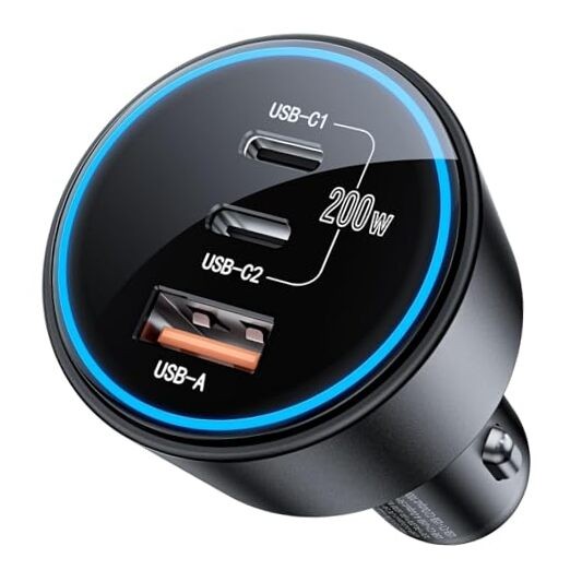 200W Fast USB C Car Charger with Dual 100W PD Ports
