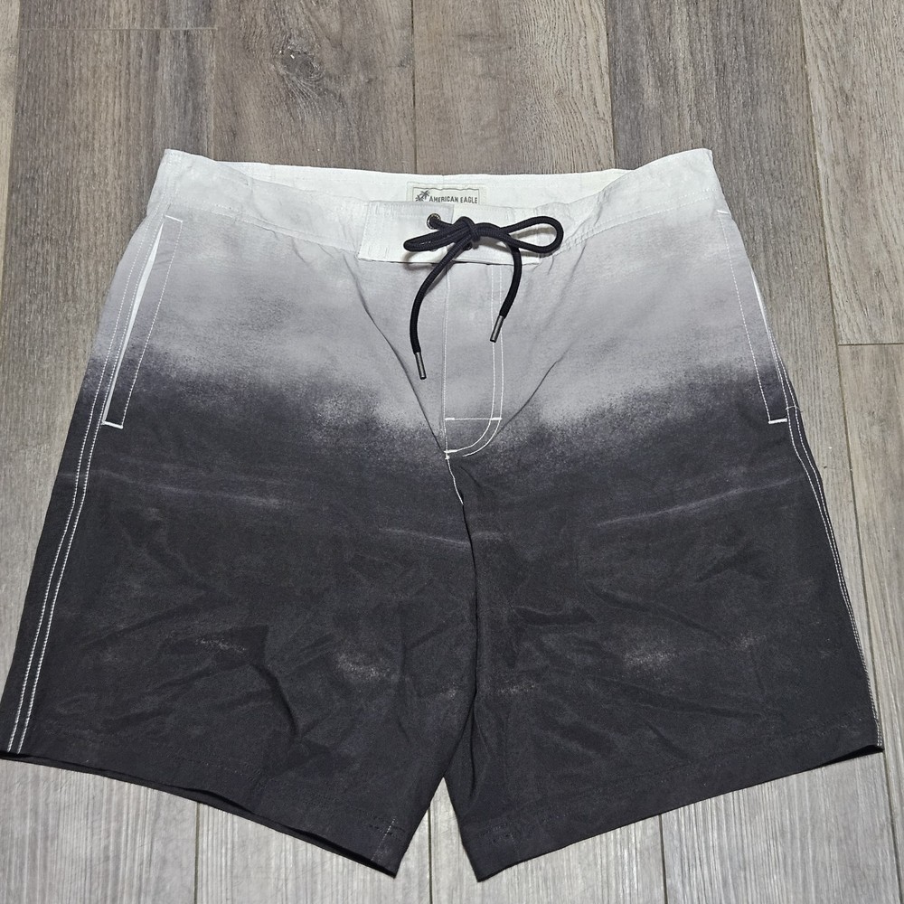 American Eagle Board Shorts mens Medium Swim Trunks Beach Surf Black Gray Ombre