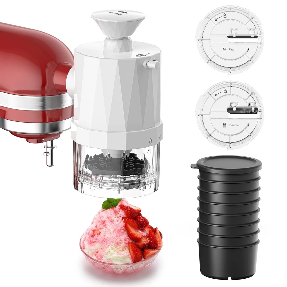 Shaved Ice Attachment for KitchenAid Mixer, 2-in-1 Ice Shaver with 8 Molds & ...