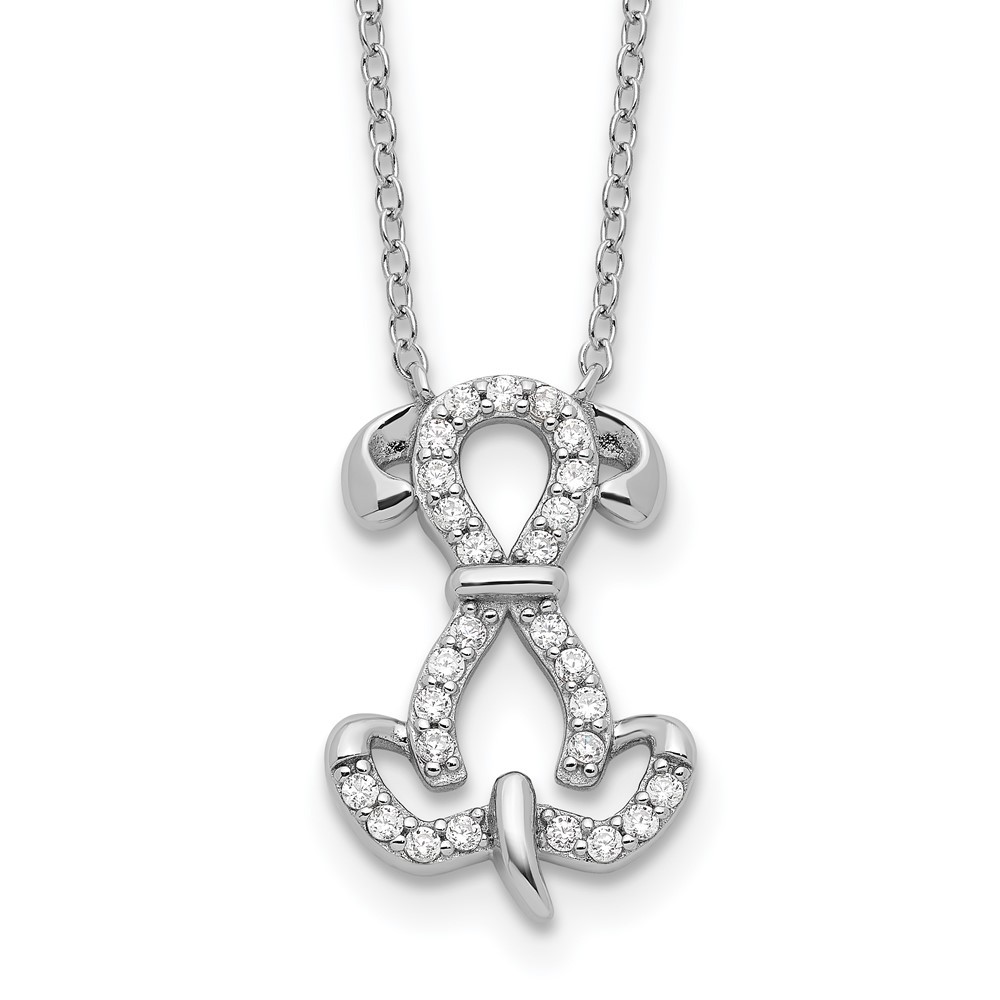 Sterling Silver Rhodium-plated Cubic Zirconia Dog Necklace 20