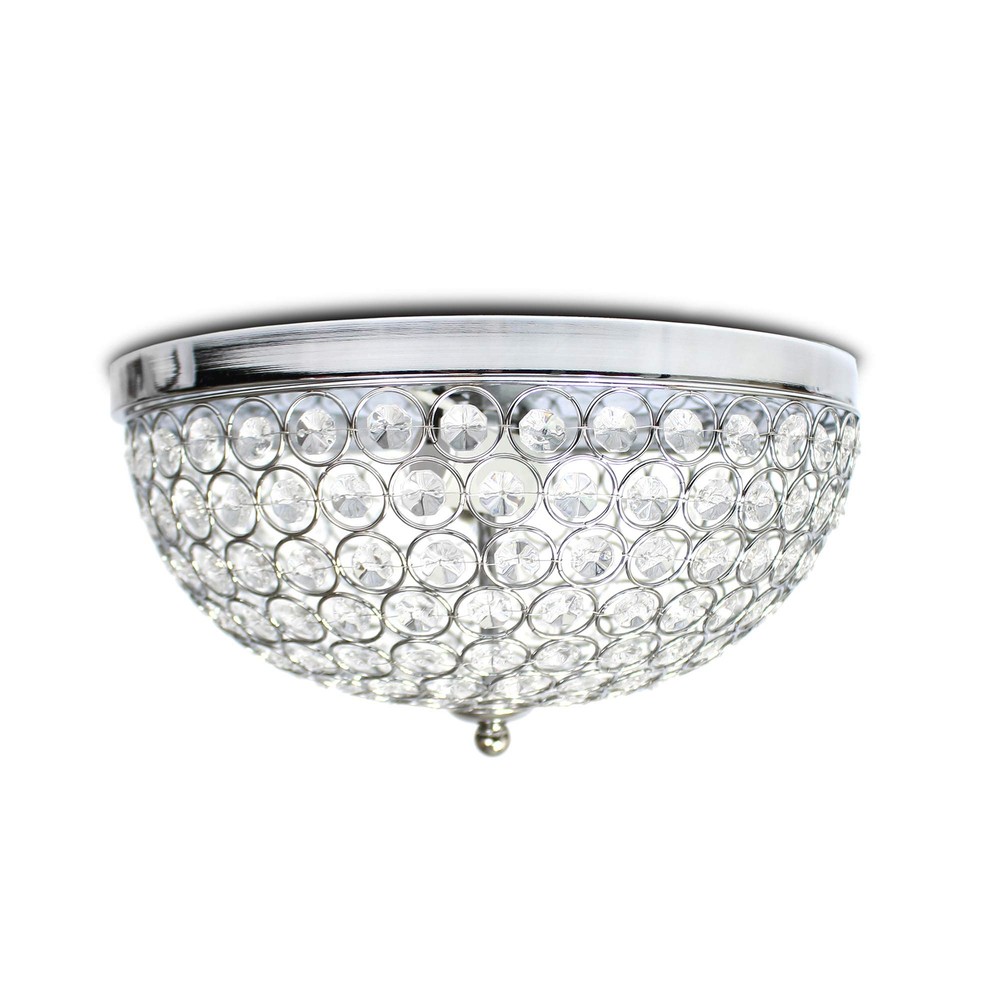 FM1000-CHR Elipse Crystal 13 Inch Modern Metal 2 Light Bowl Shaped Ceiling Fl...