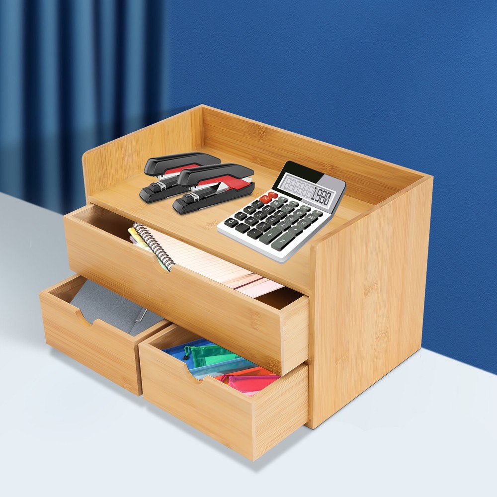 Desktop Storage Cabinet with 2/3/4 Drawers Bamboo Box Organizer for Office Supplies Organizational Solution