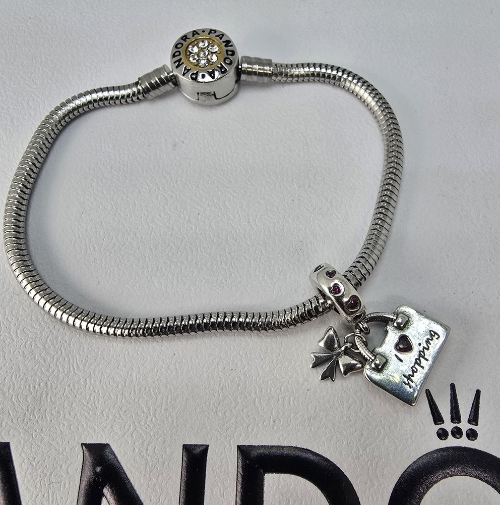 Pandora Bracelet With Shopping Bag Charm 7 Inches