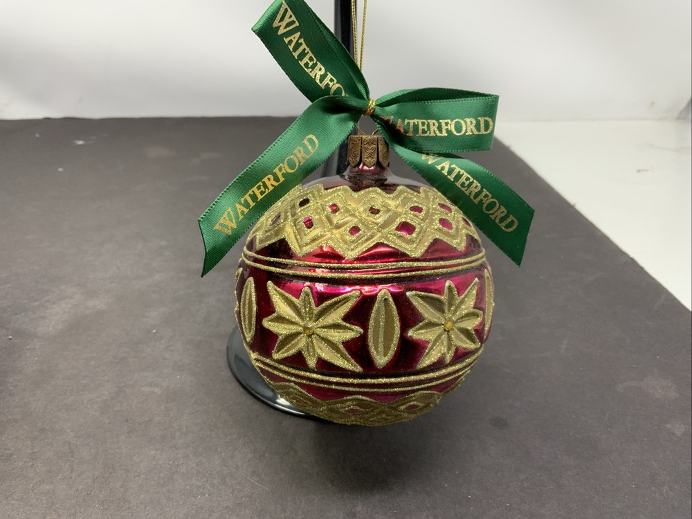 Waterford Holiday Heirlooms Ruby Poinsettia Glass Christmas Ornament Ball