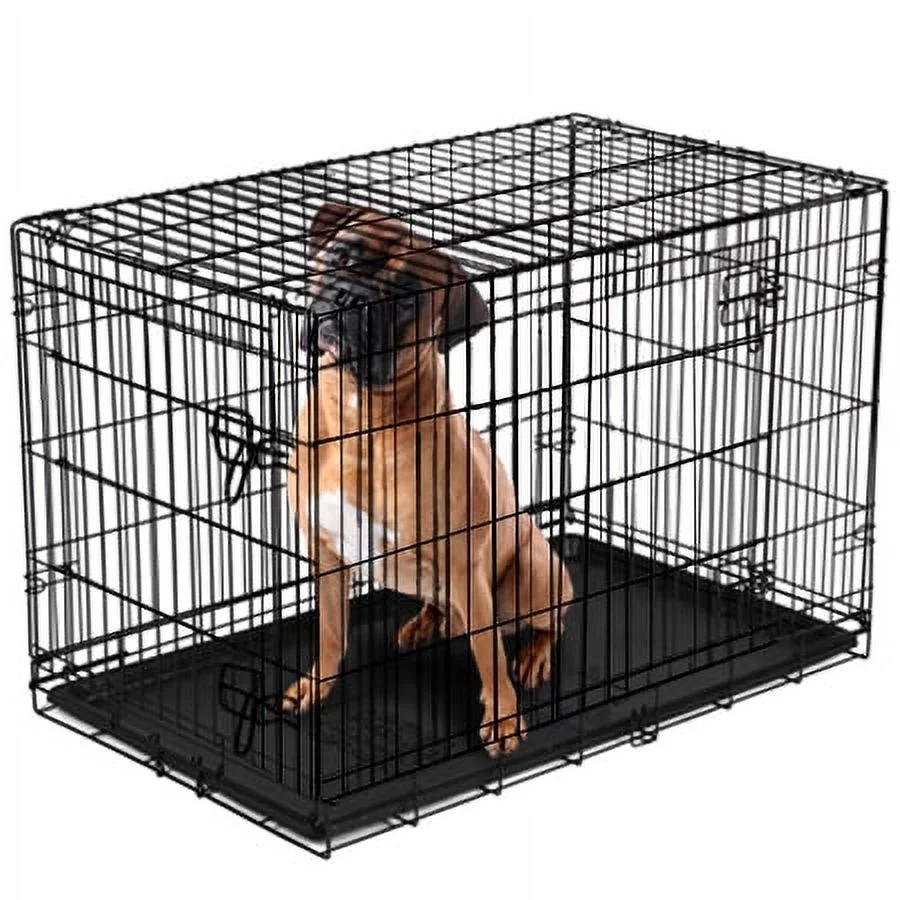 Double-Door Foldable XX-Large 48in Metal Wire Dog Crate with Divider-image