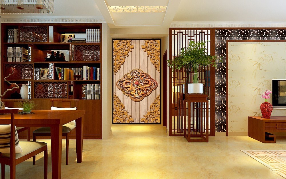 3D Golden Dragon ZHUA44242 Self-Adhesive Removable Wall Mural Wallpaper