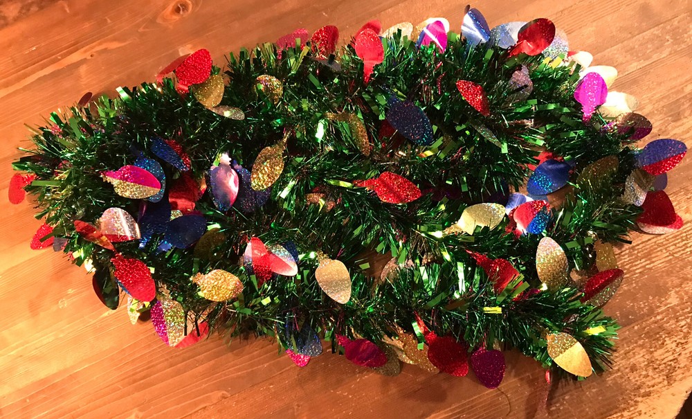 Vintage Green Glittery Sparkly Garland Tinsel Strand Ornaments 12 Feet Length