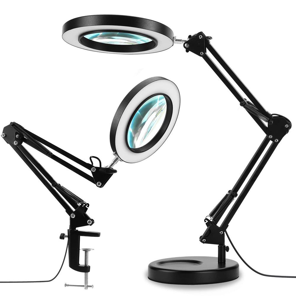 2-in-1 Magnifying Glass with Light and Stand, 5X Real Glass Lens, 3 Color Mod...