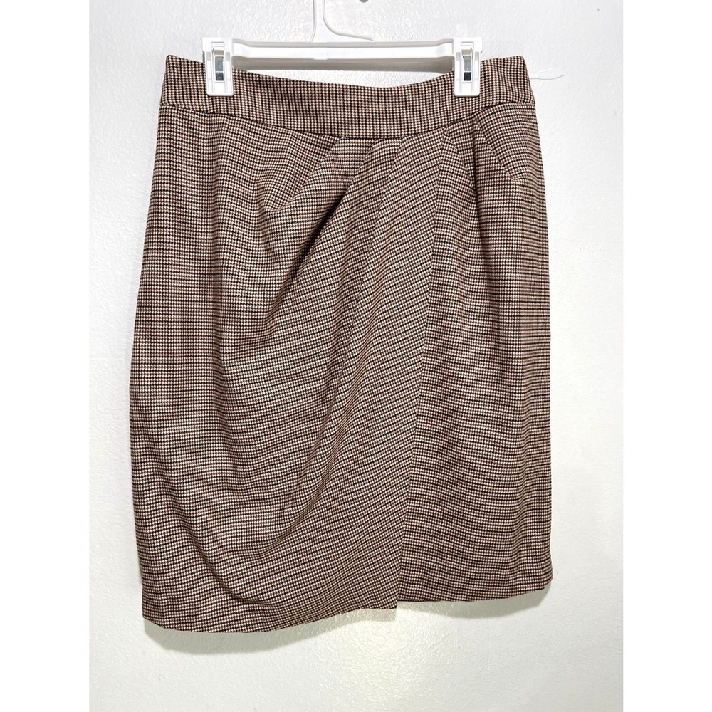 J McLaughlin dark houndstooth wrap skirt preppy office style size 12