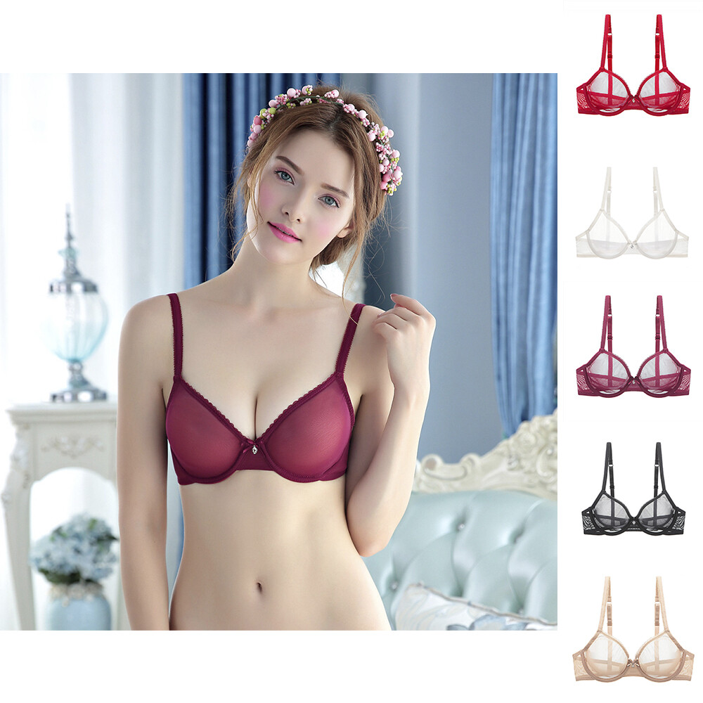 Womens Sexy Mesh Sheer Bra Underwired Lace See Through Unlined Bralette Lingerie