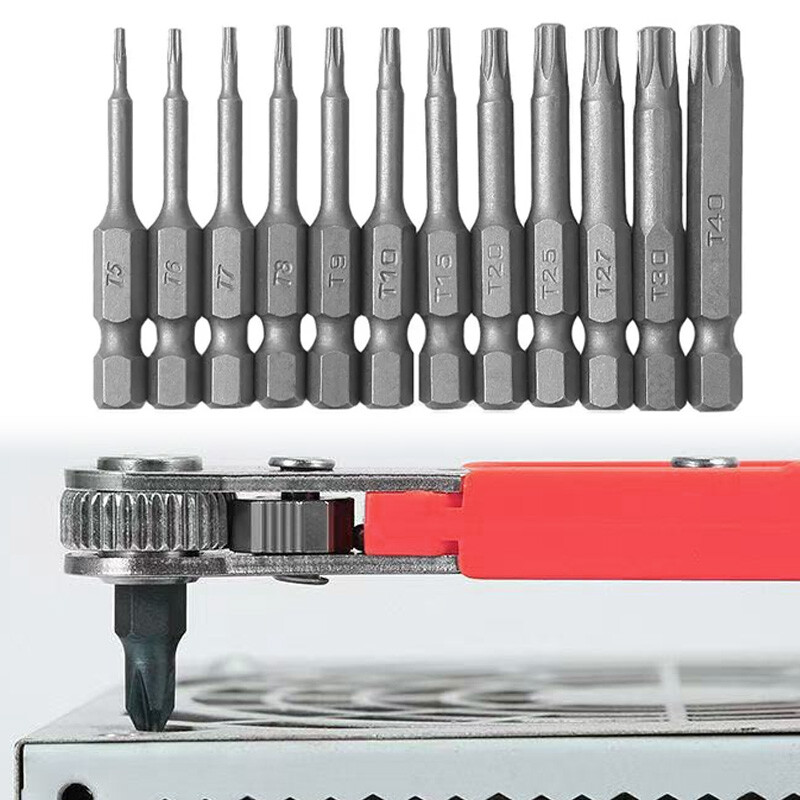90° Right Angle Ratcheting Screwdriver with Hex Drive and 12pc Bit Set