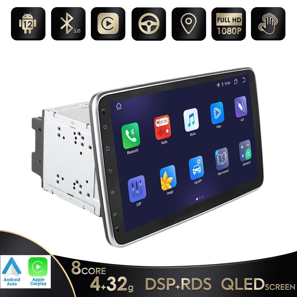 10.1 Inch Android 12 Double DIN Car Stereo with WiFi GPS CarPlay 4GB RAM 32GB Storage