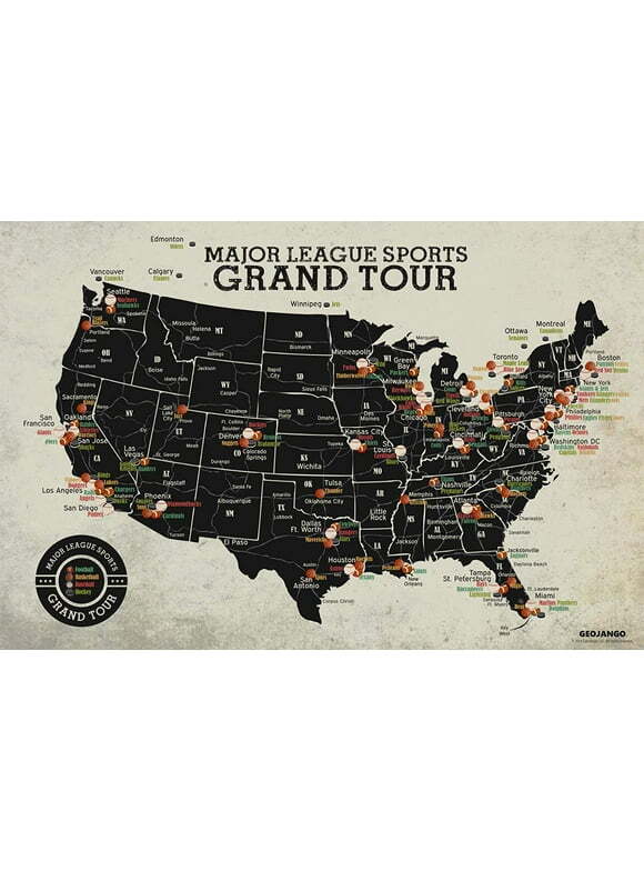 Grand Tour 4 Sports - MLB, NFL, NHL, NBA - Poster 24x16 inches