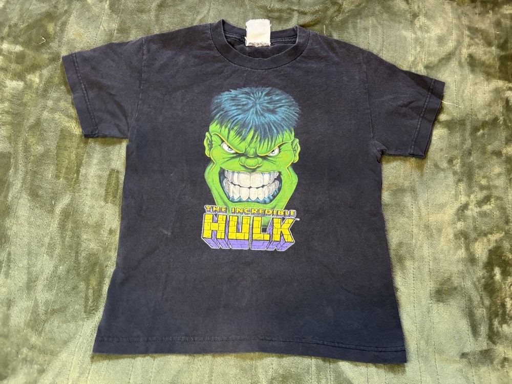 The Incredible Hulk Shirt Youth Boys Large 12/14 Black Marvel Comic Vintage 90s