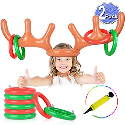 2 Set Inflatable Reindeer Ring Toss Game With Antlers and 12 Rings, Family
