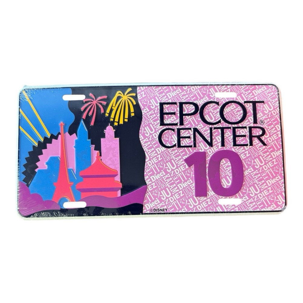 Epcot Around The World Pink Metal Disney World License Plate Sealed