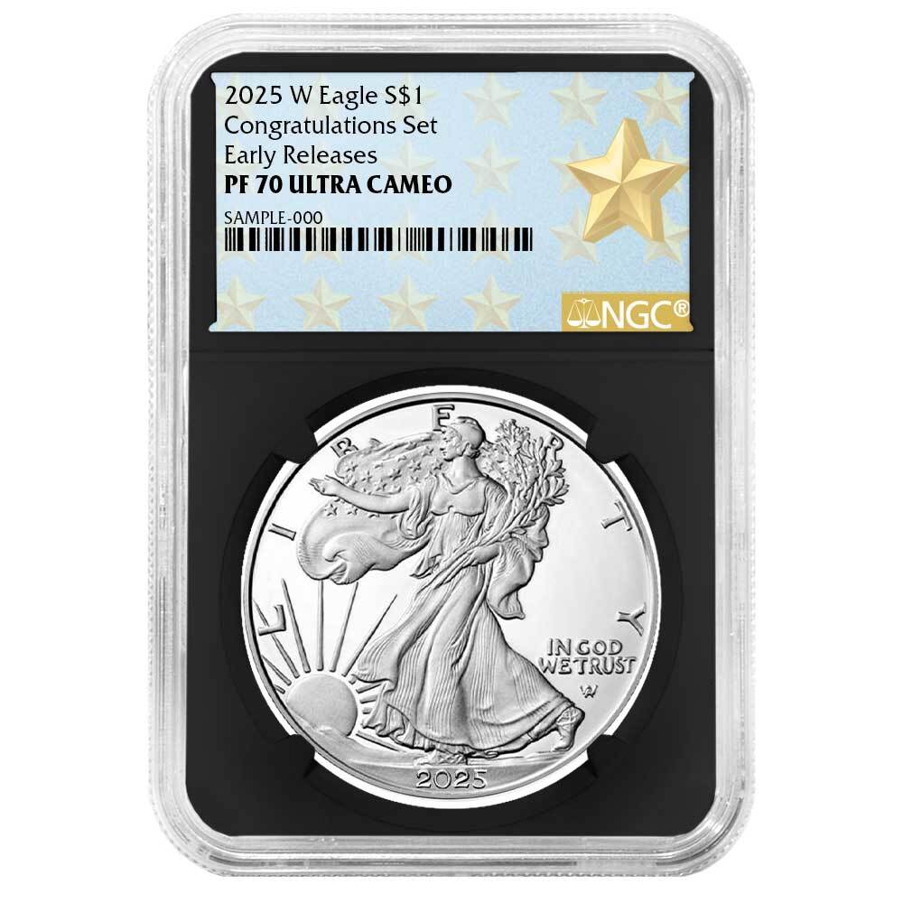 2025-W Proof $1 Silver Eagle NGC PF70UC ER West Congratulations Set