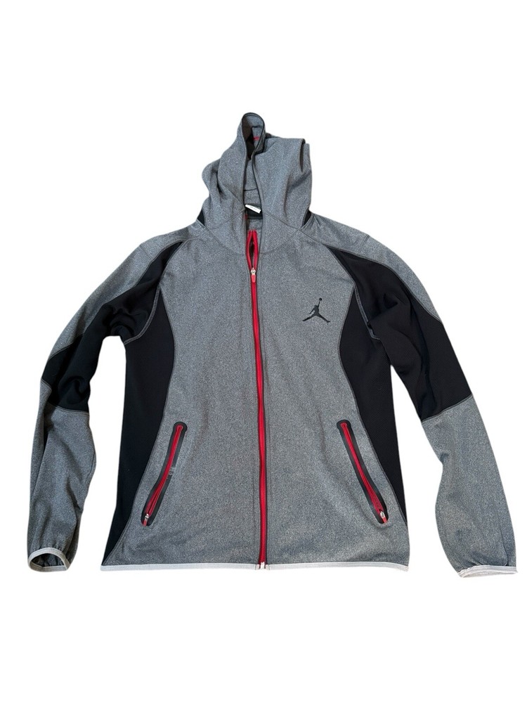 Nike Jordan Hoodie Mens L Gray Black Red Jumpman DRI-Fit Full Zip Sweatshirt