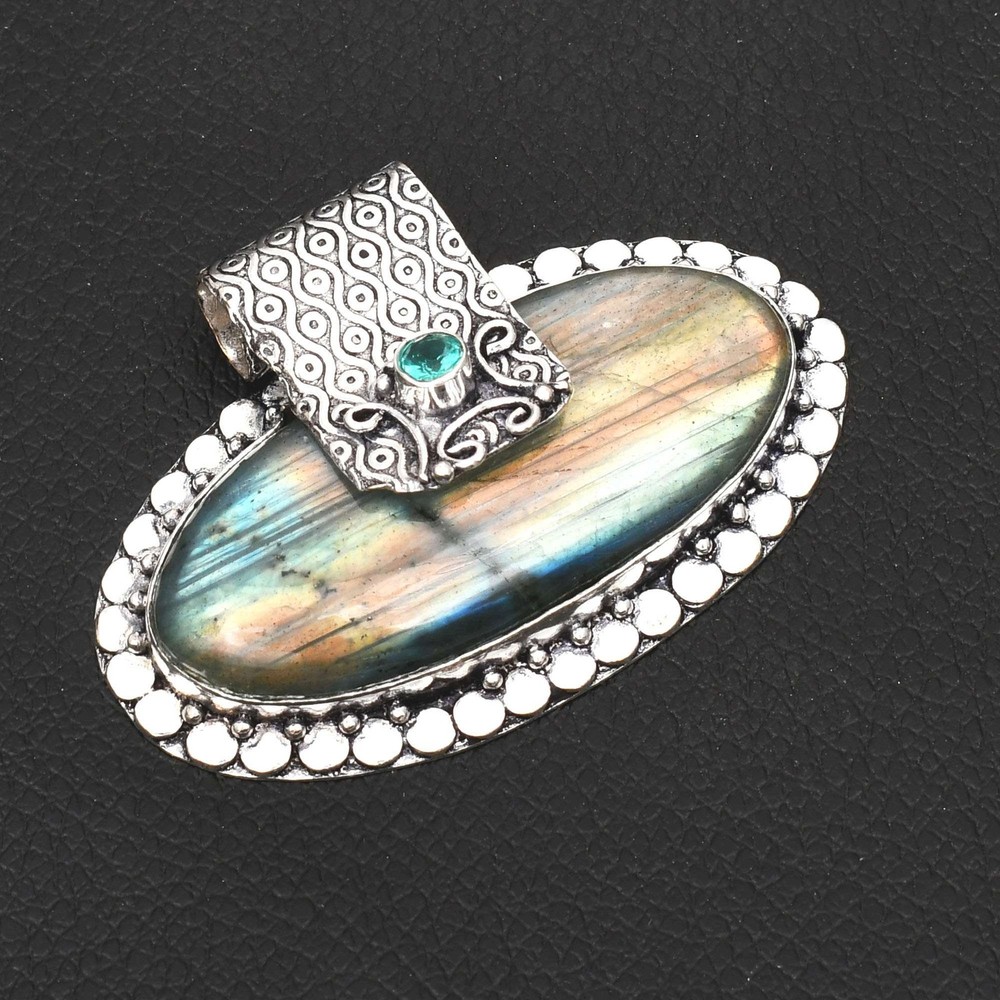 Labradorite Apatite Gemstone Handmade Pendant Necklace Gift 1.44 Inch AP-43343