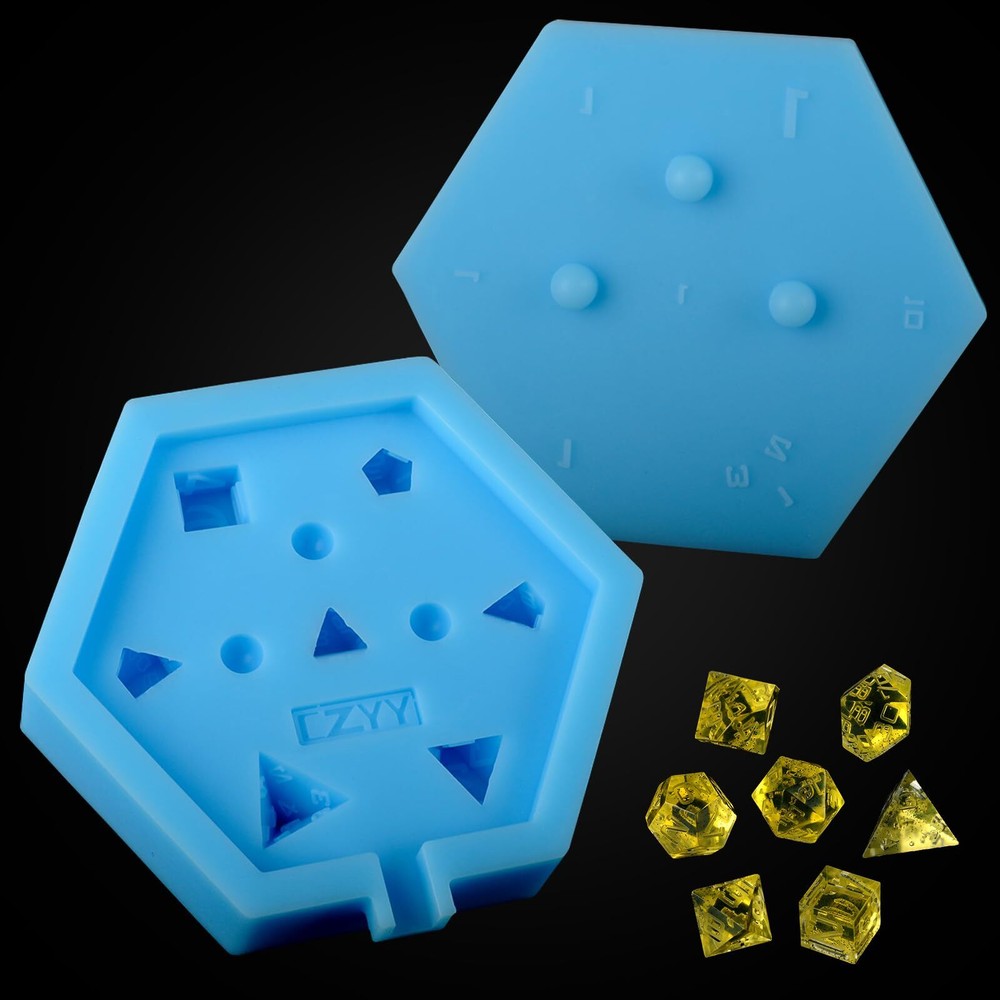DND Dice Mold Silicone 7 Standard Polyhedral Sharp Edge Dice Slab Mould for D...