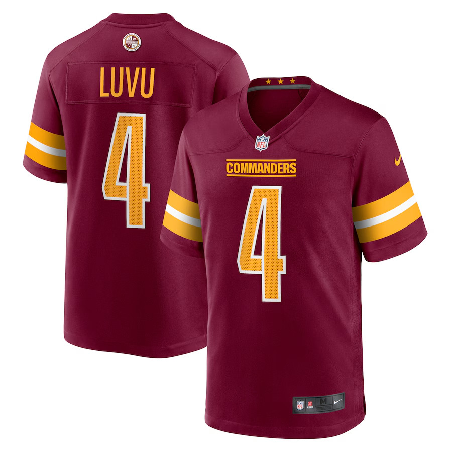 NWT Men's #4 Frankie Luvu Burgundy Game Jersey - All Stitched