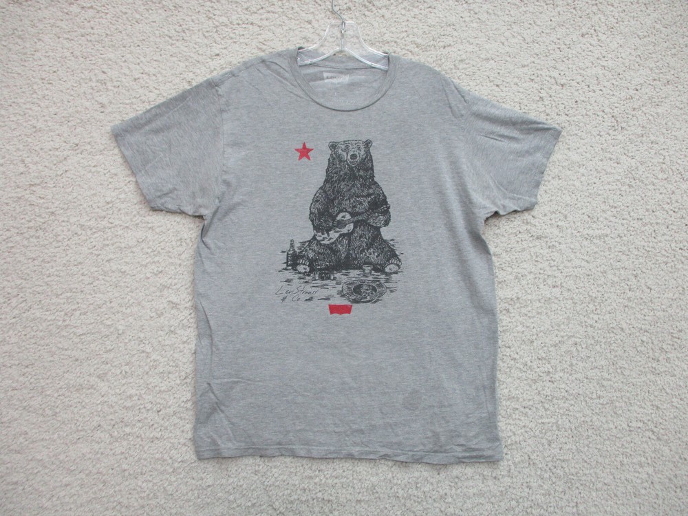 Levis Shirt Large Adult Gray Casual Slim Fit California Bear Guitar Stretch Mens