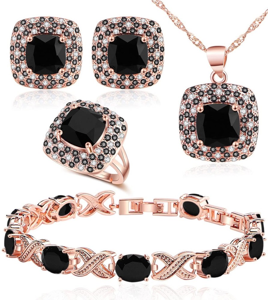 Jewelry Set for Women,Cubic Zirconia Tennis Necklace Ring Clips Earring Brace...