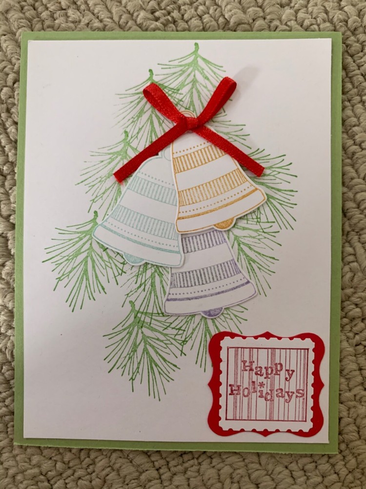 Seasonal bells Pine bough holiday card kit of 10 made w/ Stampin' Up!-image