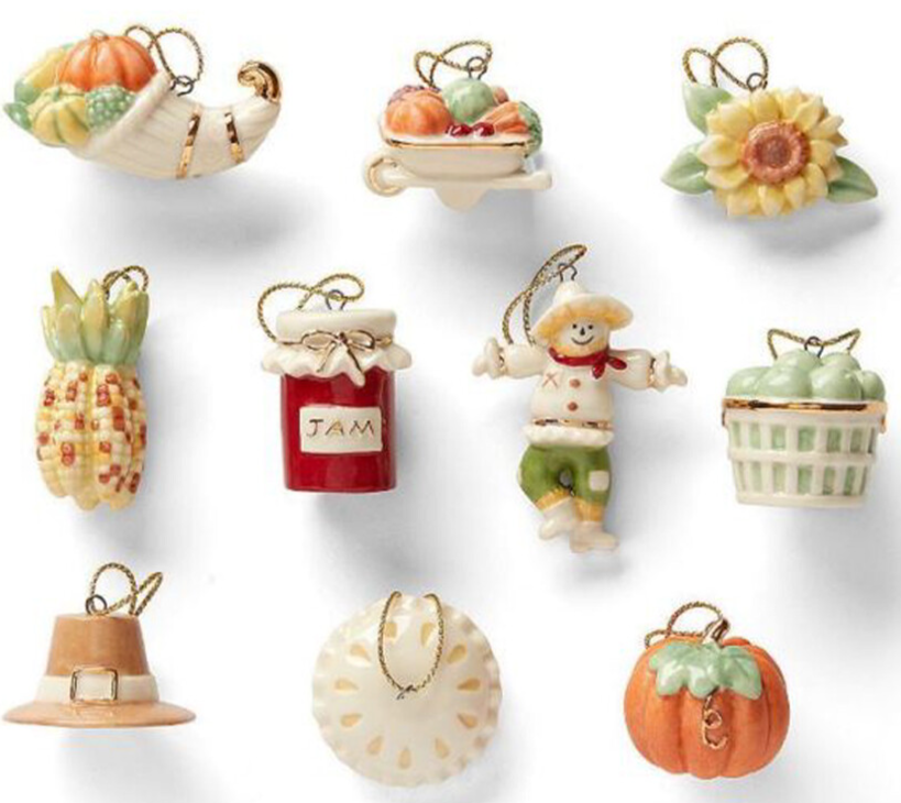 Lenox Autumn Favorites 10 PC. Mini Ornament Set Thanksgiving Fall New (No Tree)