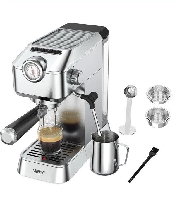 20 Bar Espresso Machine Silver – Compact Coffee Maker for Home & Office