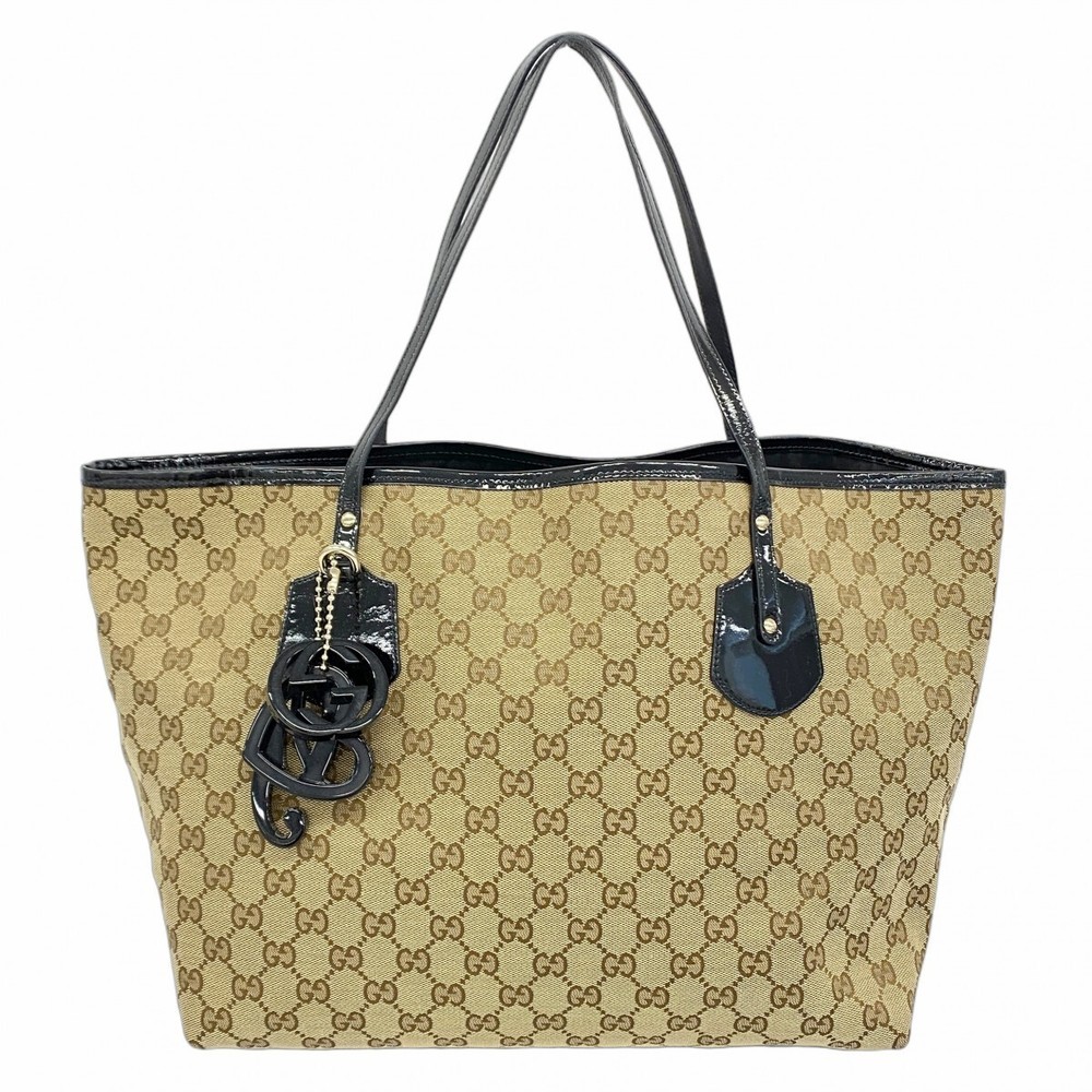 GUCCI GG Canvas Tote Bag in Black with Gold Hardware 211975 643909