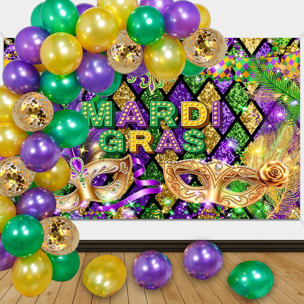 Mardi Gras Decorations, Mardi Gras Backdrop Balloons Kit Set 65 Pieces Mardi Gra