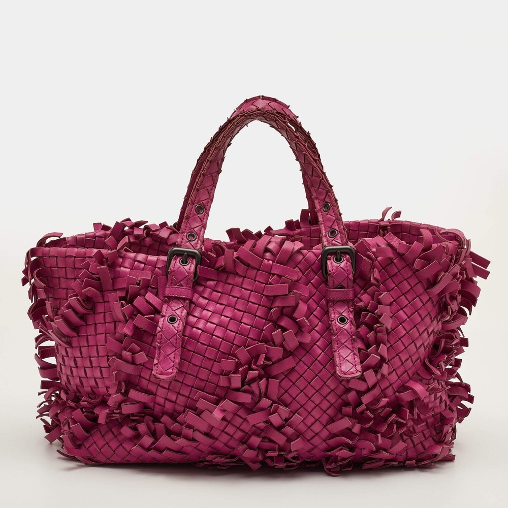 Bottega Veneta Fringe Pink Intrecciato Leather Cabat Tote