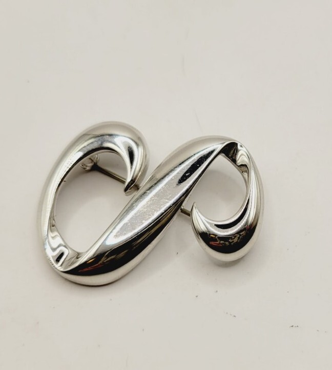 MONET Polished Silver Tone Modern Abstract Brooch Pin Vintage Signed