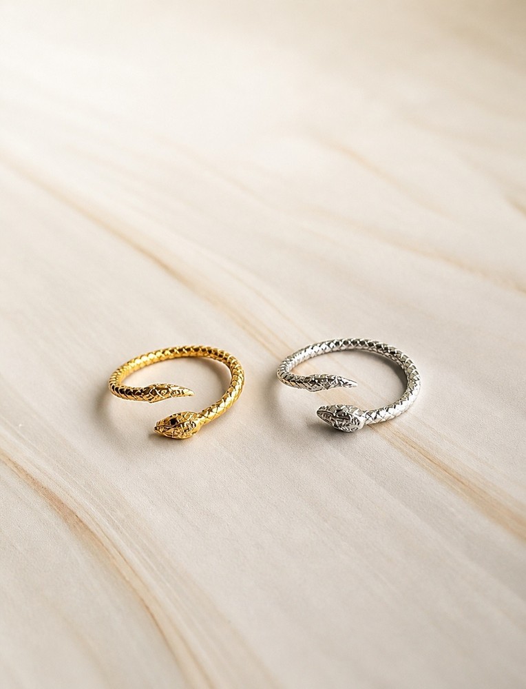 18K Gold Plated Snake Ring 925 Sterling Silver Adjustable Ouroboros Gift