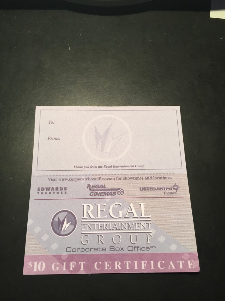 5 Regal Movie $10 Paper Gift Cards Good 4 Admission Tickets Passes Concession.