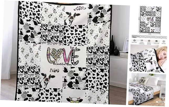 Cow Print Blanket Flannel Fleece Throw Blanket Lightweight Soft Warm Cozy