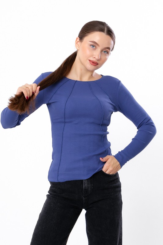Women's Ribbed Long Sleeve Top – Stretch Fit & Stylish Neckline Detail, Any s...