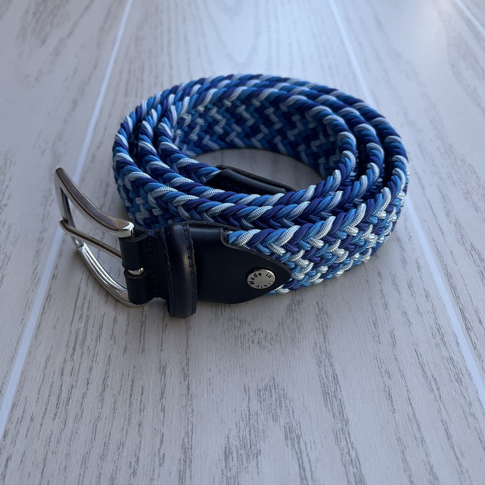 Fresco Golf Mixed Color Blue Belt Solid Brass Buckle Made In Italy