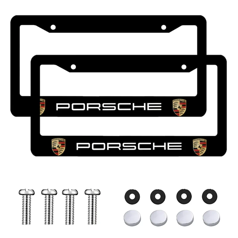 2PC Porsche Black License Frames Car License Plate Frame Holder