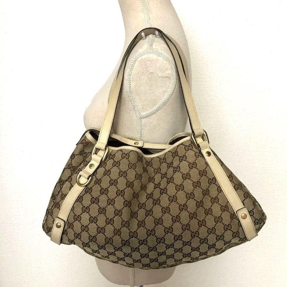 Gucci Abbey GG Canvas Brown Tote Shoulder Bag FU182 New