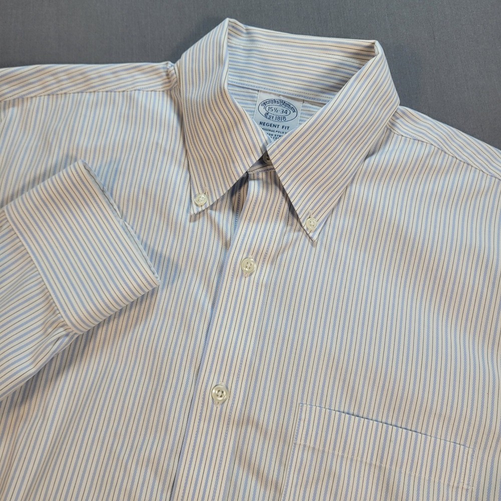 Brooks Brothers Mens Regent Fit Shirt Sz 15.5/34 Blue Stripe Dress Button Down