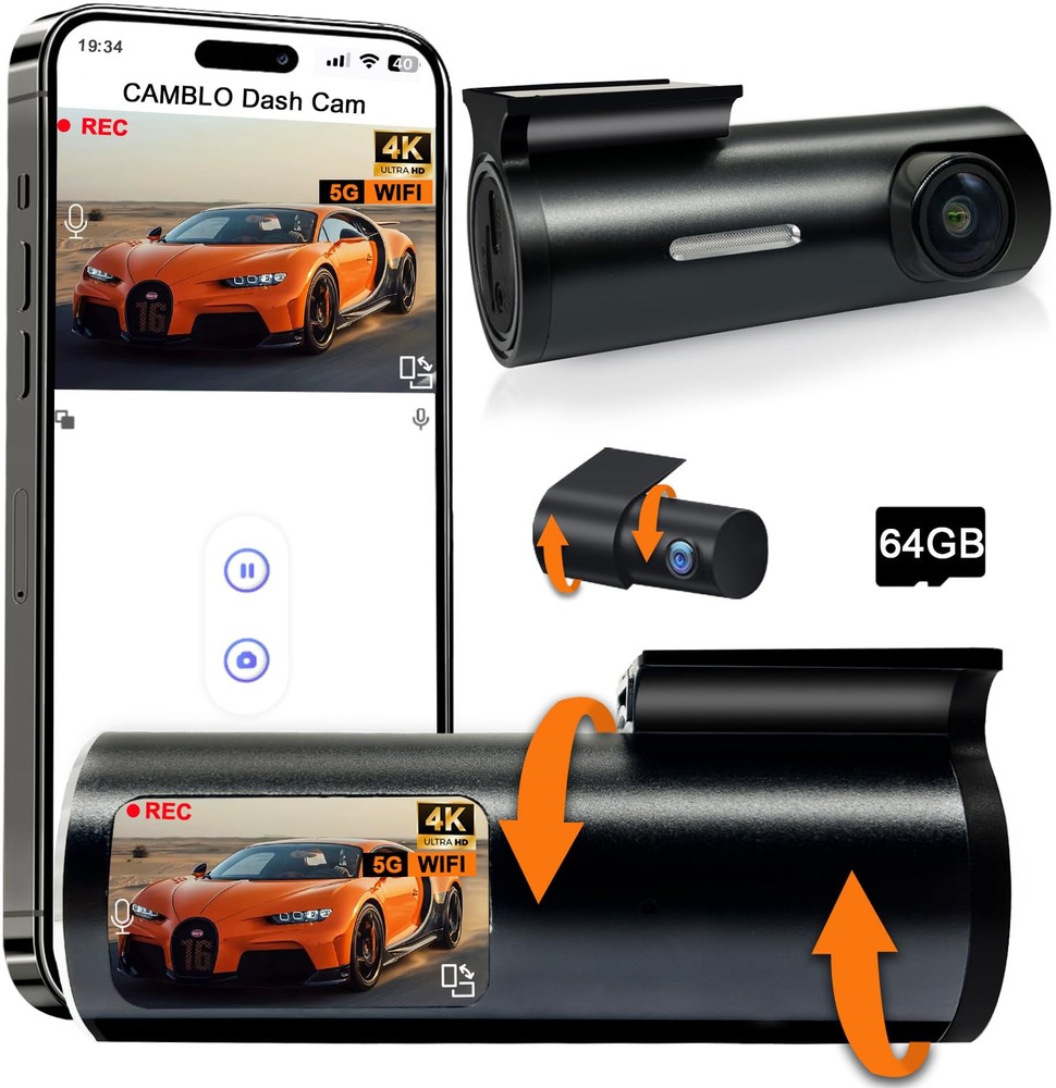 4K Dual Dash Cam for Cars with Front and Rear View, Includes 64GB Card and 5G WiFi