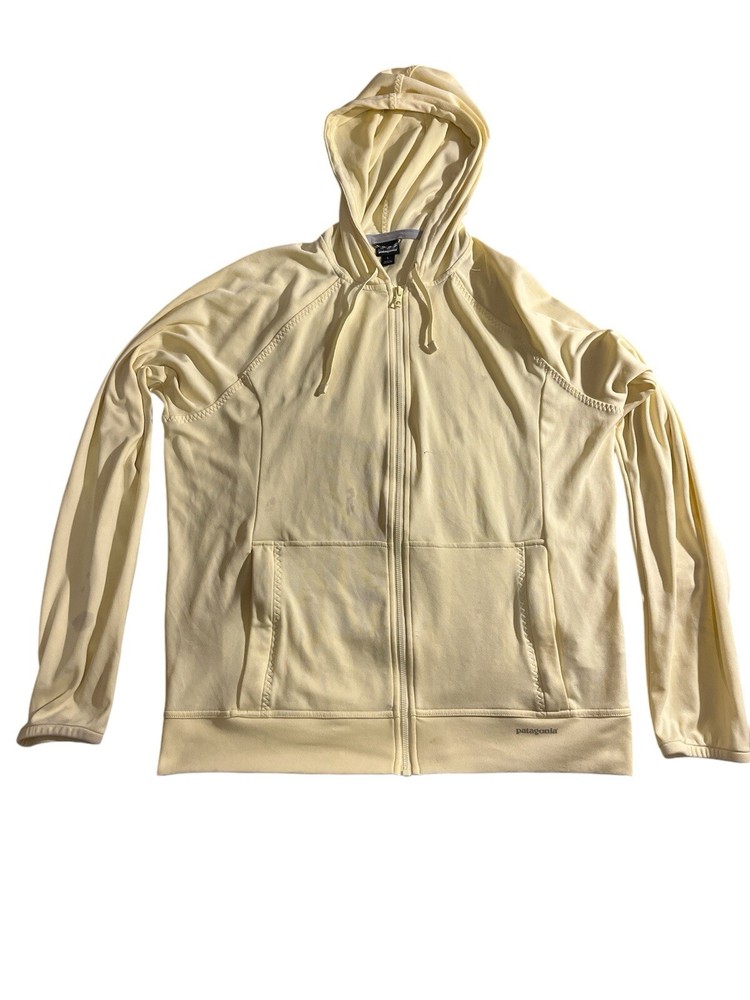 READ!! Heavily Stained Patagonia Full-Zip Hoodie Sweatshirt Size L Womens Yellow