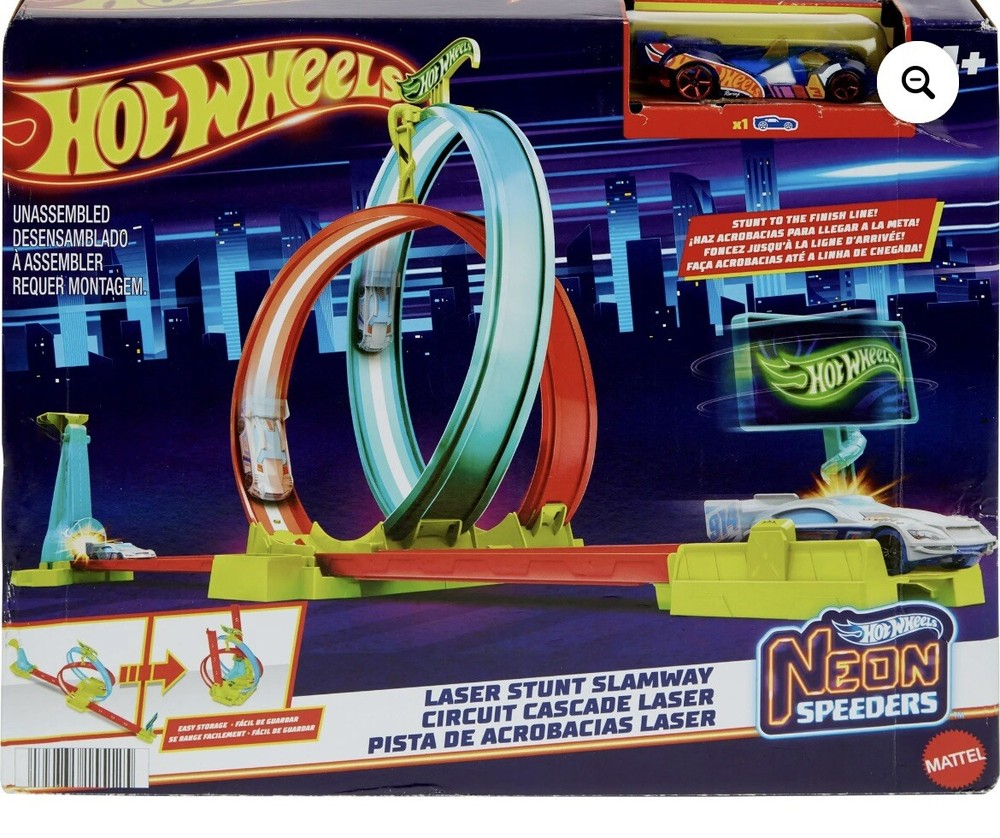 Hot Wheels Neon Speeders Laser Stunt Slamway Race Track w/ 1 Hot Wheels Car New