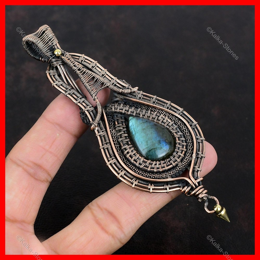 Mother's Day Sale Copper Wire Wrapped Labradorite Pendant Jewelry-image