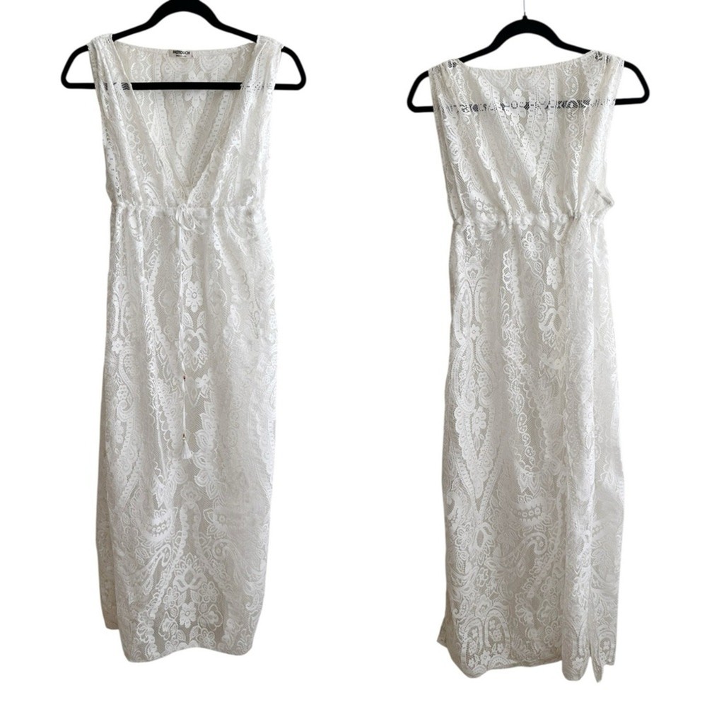 HOTOUCH Sheer Lace Sleeveless High Slit Maxi Swim Cover Up Dress Large Festival