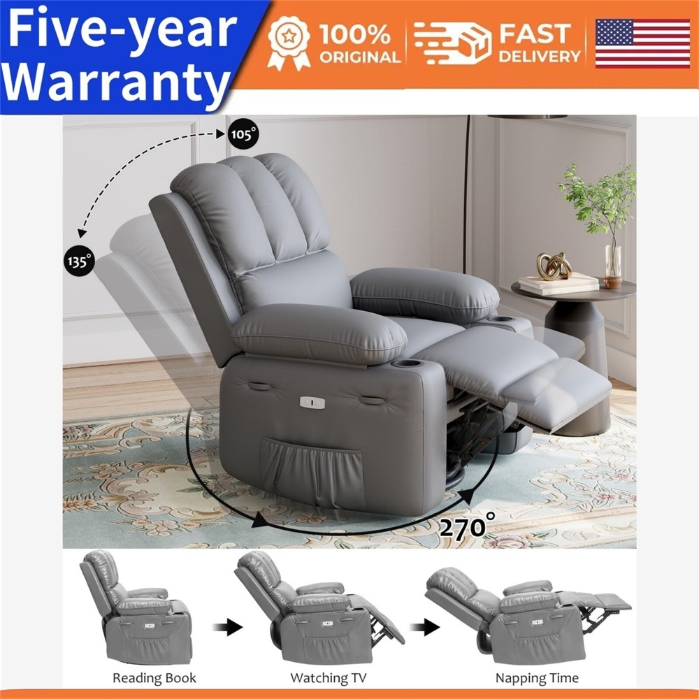 Premium Oversized Electric Rocking Recliner with Massage Heat & 360° Swivel Remote Control